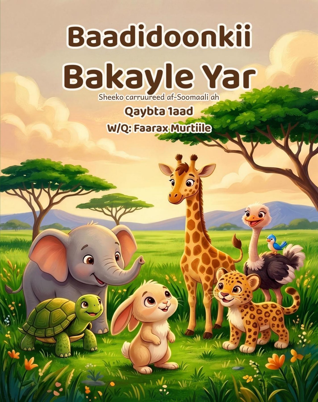 Cover of Baadidoonkii Bakaylaha Yar showing savanna animals in green grass