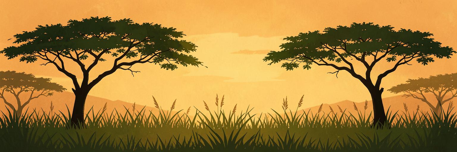 Decorative band of acacia tree silhouettes at golden hour