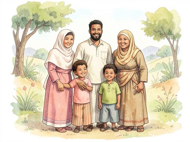 A Somali family of five standing together outdoors